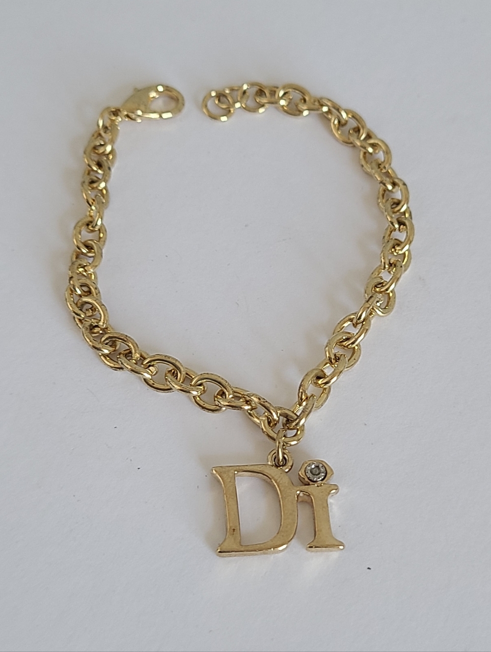 Vintage Gold Tone Diamonds International Di Charm Rhinestone Link Bracelet